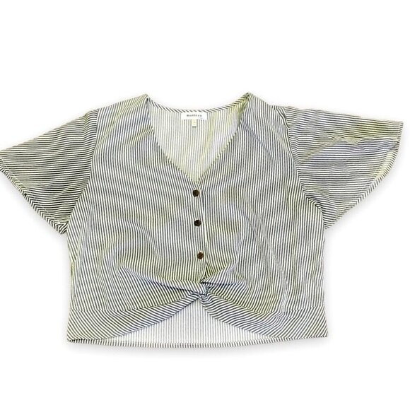 Monteau Los Angeles Striped Flutter Sleeve Boxy Twist Front Crop Top. Size XL - Picture 1 of 10